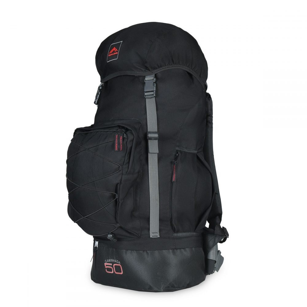 MOCHILA TRILHAS E RUMOS CAMINHADA 50 PRETA COM FITA CINZA