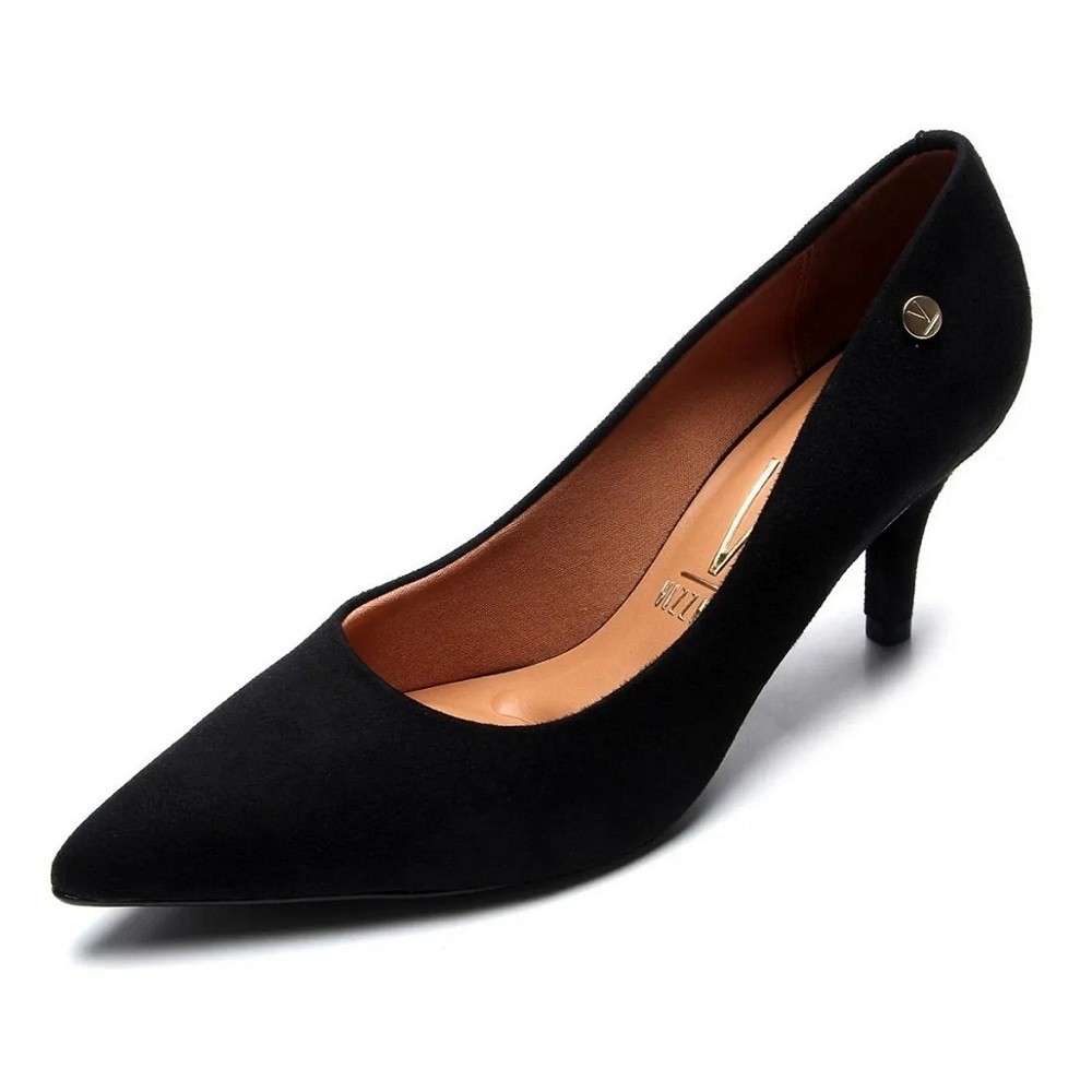 Scarpin vizzano salto médio camurça preto feminino