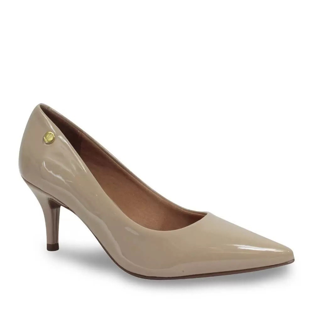 Scarpin vizzano salto médio verniz bege feminino