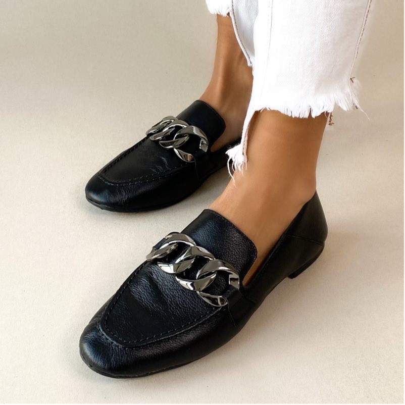 MOCASSIM TRILHA DA LUA LOAFER CORRENTE PRETO FEMININO
