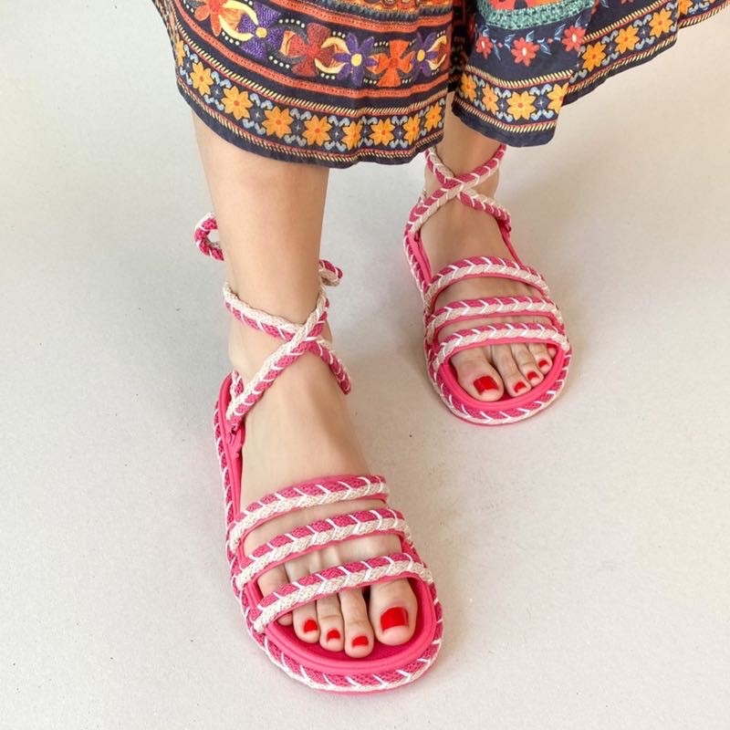 SANDÁLIA RASTEIRA DIVINA BIRKEN DE CORDA PINK FEMININA