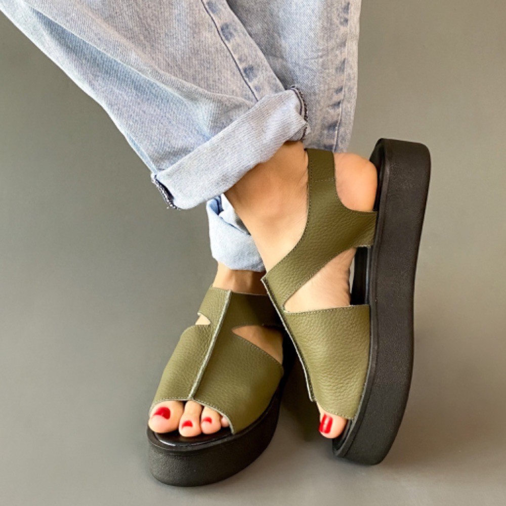 SANDÁLIA FLATFORM CIA GALLO 1 TIRA VELCRO VERDE ESCURO FEMININA