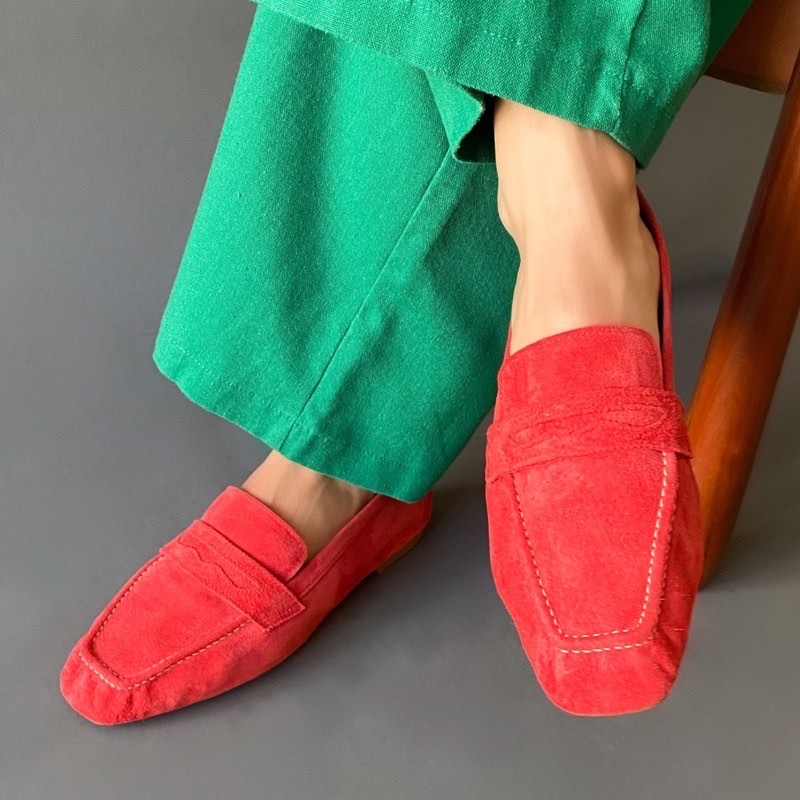 MOCASSIM SALTO DE OURO LOAFER VERMELHO FEMININO