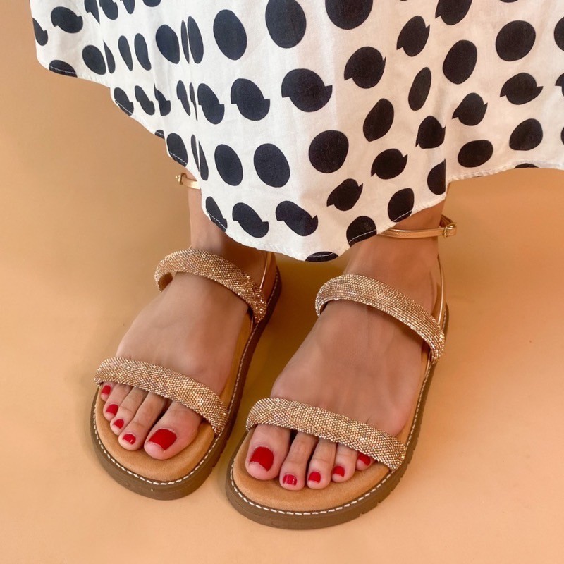 SANDÁLIA RASTEIRA ZABUMBA BIRKEN STRASS COBRE FEMININA