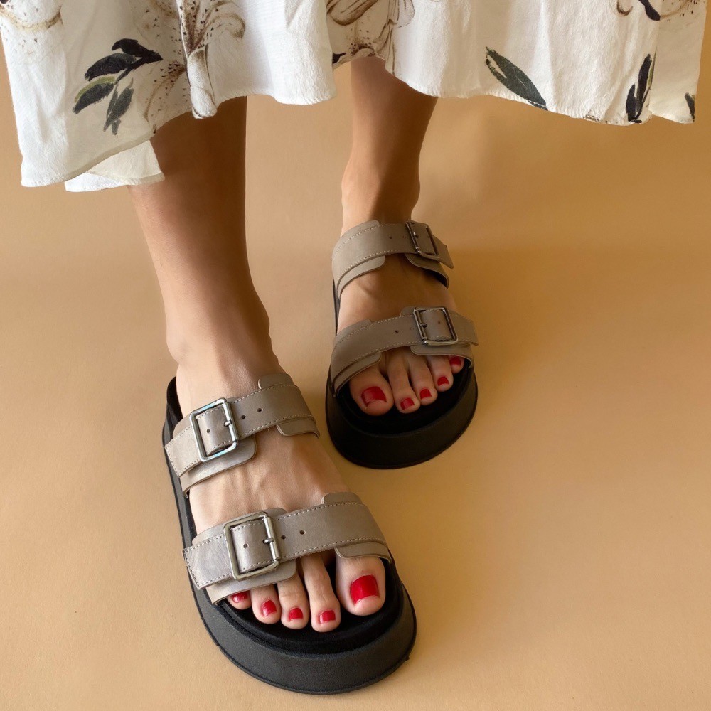 SANDÁLIA PLATAFORMA VIA PAULA BIRKEN CINZA FEMININA