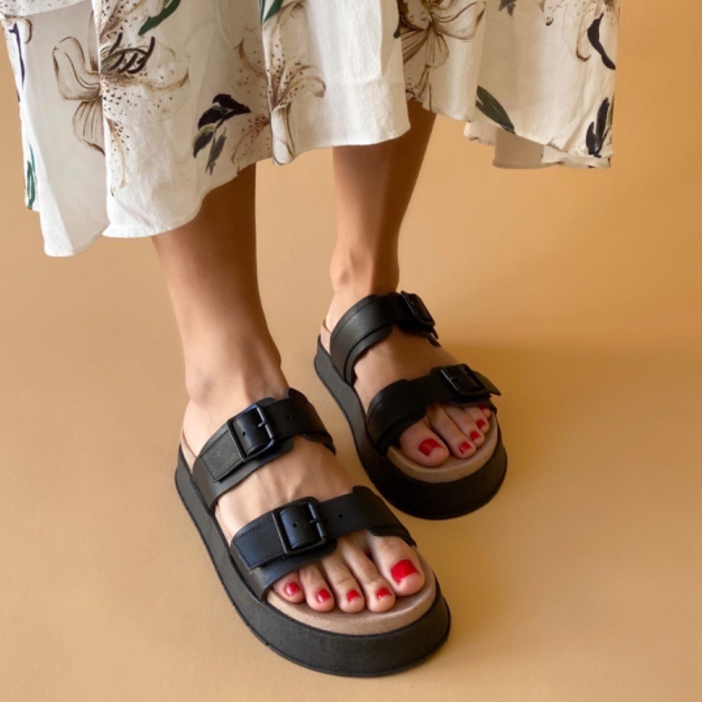 SANDÁLIA PLATAFORMA VIA PAULA BIRKEN PRETA FEMININA