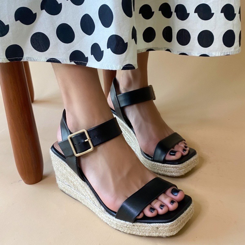 SANDÁLIA ANABELA OFFLINE ESPADRILLE PRETA FEMININA