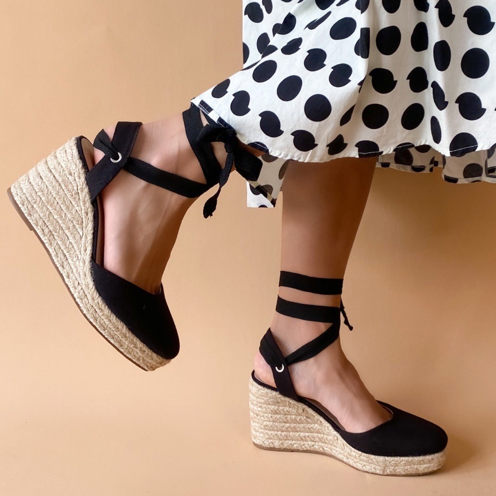 SANDÁLIA ANABELA LIA LINE ESPADRILLE PRETA FEMININA