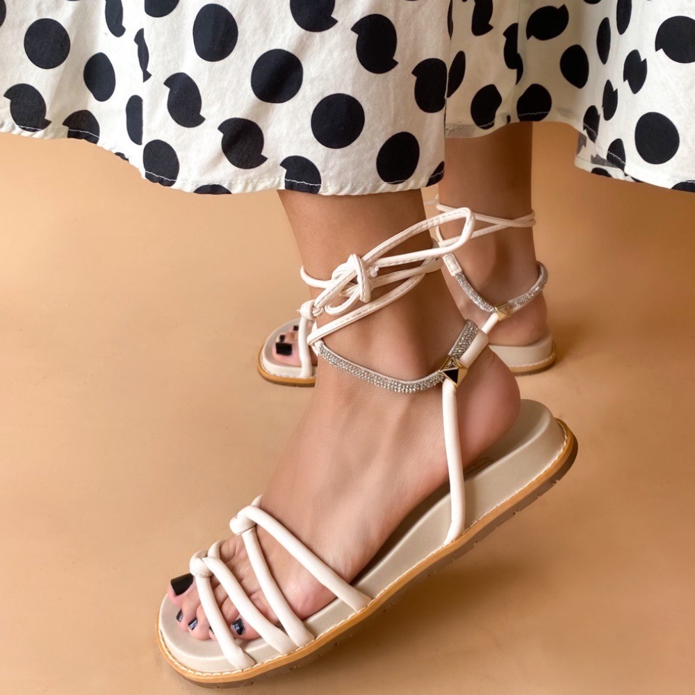 SANDÁLIA RASTEIRA OFFLINE BIRKEN ROLOTÊ MARFIM FEMININA