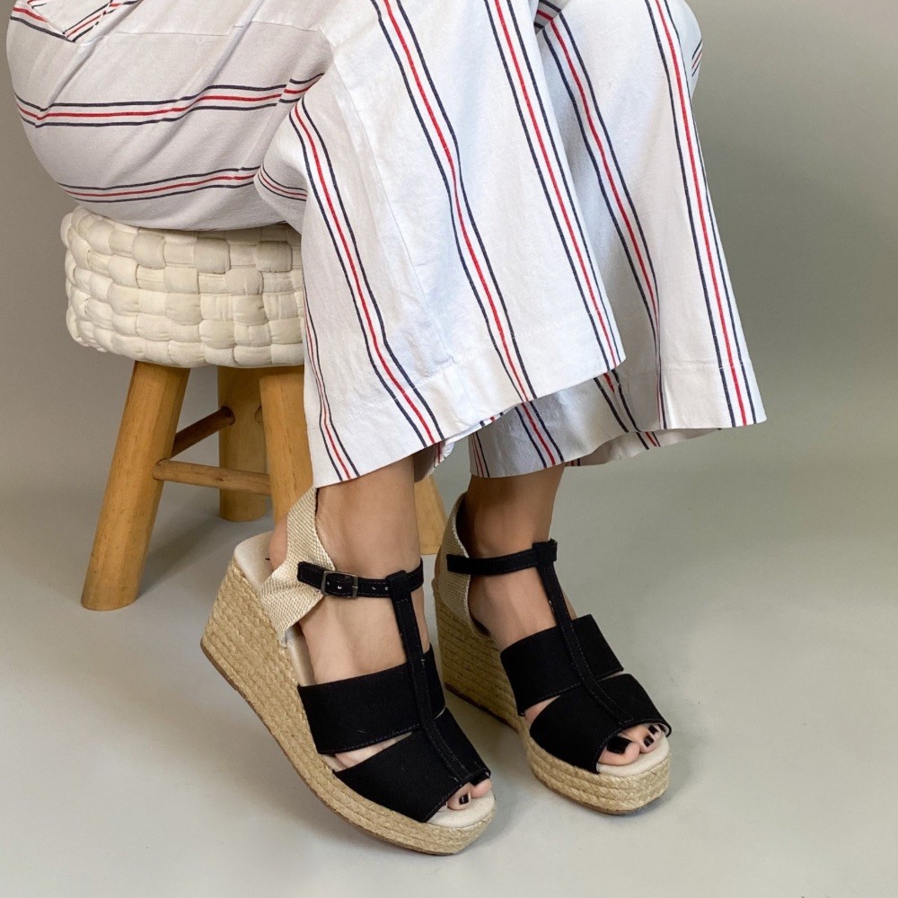 SANDÁLIA ANABELA AYE-AYE DUAS TIRAS LONA PRETA FEMININA