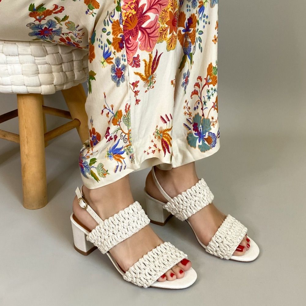 SANDÁLIA VALENTINA DUAS TIRAS PALHA OFF WHITE FEMININA