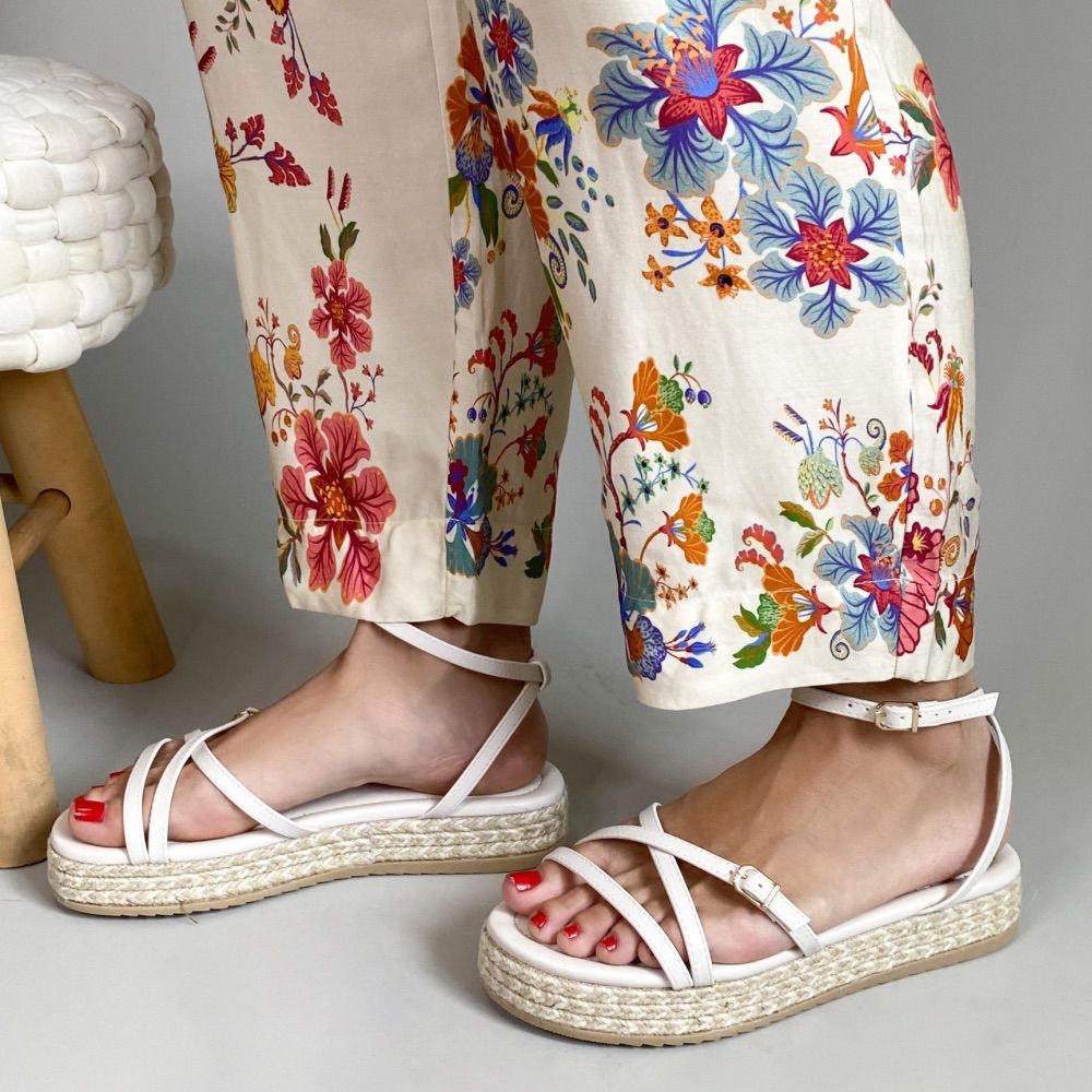 SANDÁLIA FLATFORM OFFLINE TIRAS FIVELA OFF WHITE FEMININA