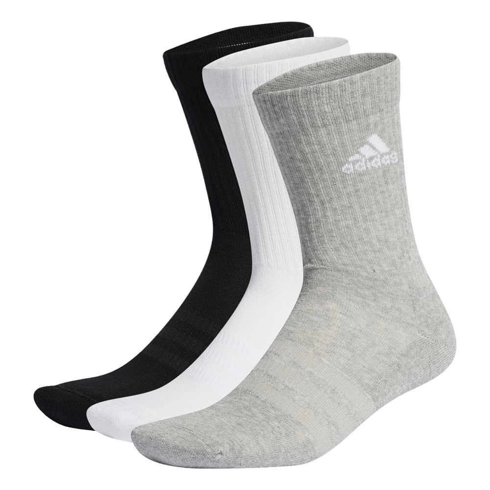 MEIA ADIDAS CANO ALTO 3 PARES PRETA, BRANCA E CINZA