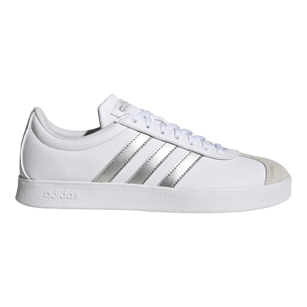 TENIS ADIDAS VL COURT BASE BRANCO COM PRATA FEMININO