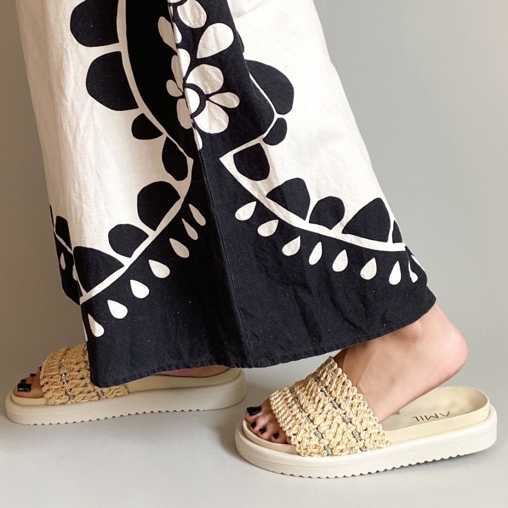 SANDÁLIA FLATFORM VALENTINA BIRKEN CROCHÊ BEGE FEMININA
