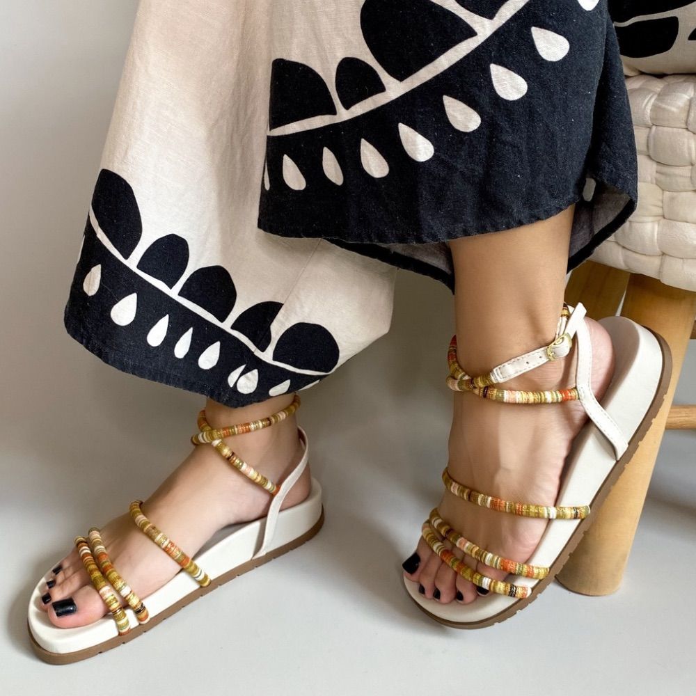 SANDÁLIA RASTEIRA ZABUMBA BIRKEN ÉTNICO OFF WHITE FEMININA