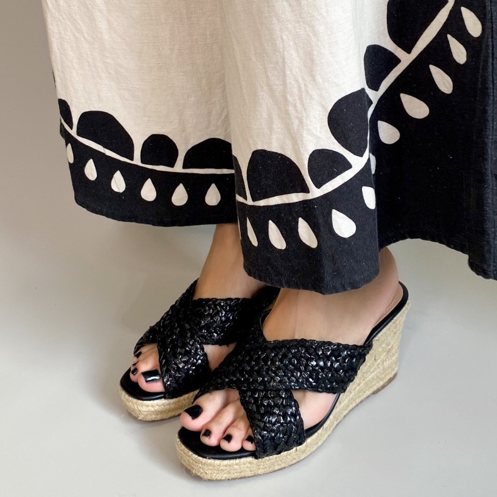 SANDÁLIA ANABELA OFFLINE ESPADRILLE PALHA PRETA FEMININA