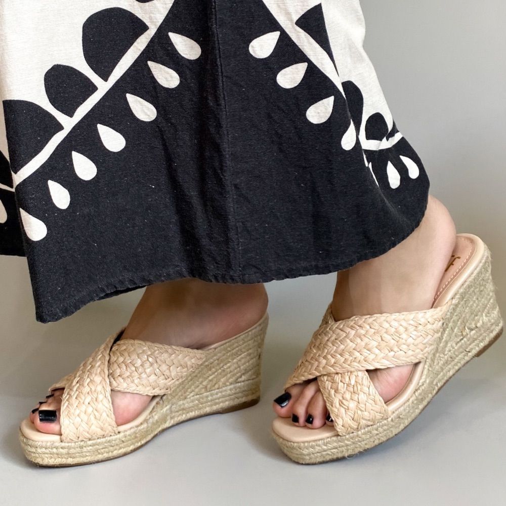 Sandália anabela offline espadrille palha areia feminina :: Amil