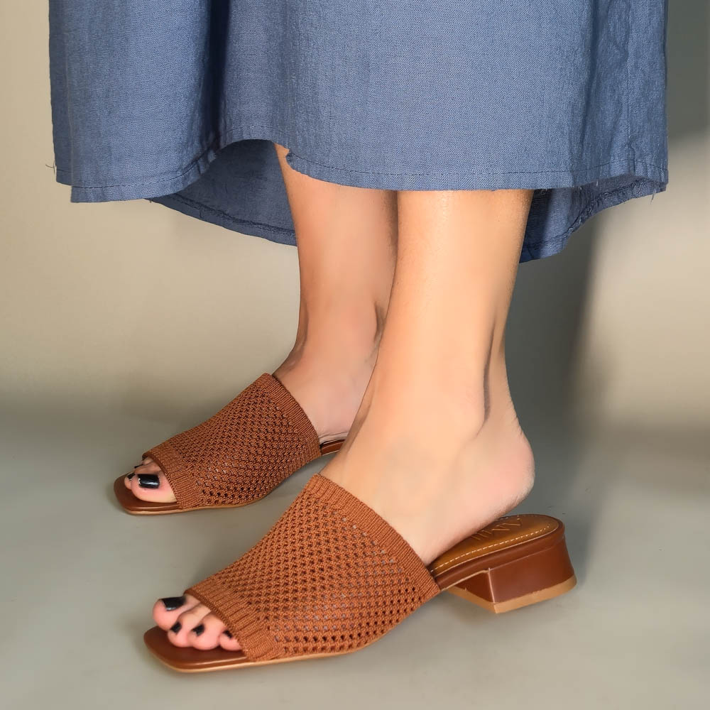 TAMANCO VALENTINA SALTO BAIXO KNITT MARROM FEMININO