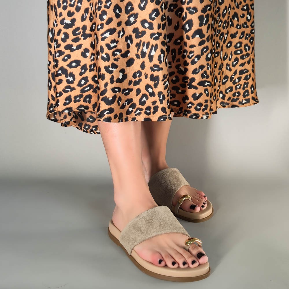 SANDÁLIA RASTEIRA SANTA FLOR BIRKEN ANEL TAUPE FEMININA