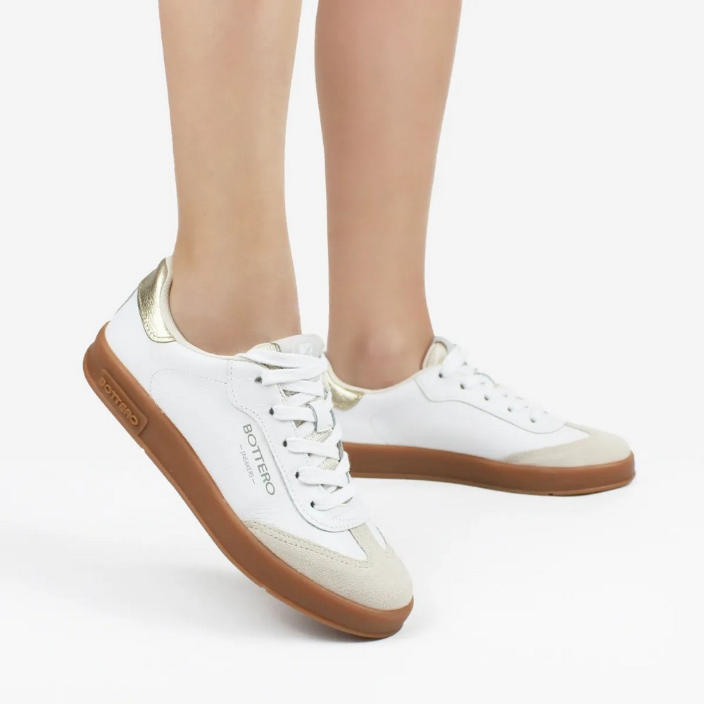 TÊNIS BOTTERO COURO/CAMURÇA BRANCO COM DOURADO FEMININO