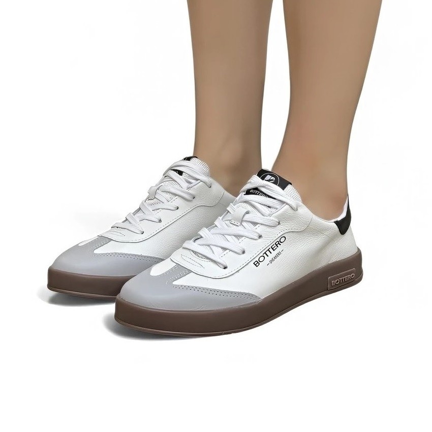 TÊNIS BOTTERO COURO/CAMURÇA BRANCO COM PRETO FEMININO