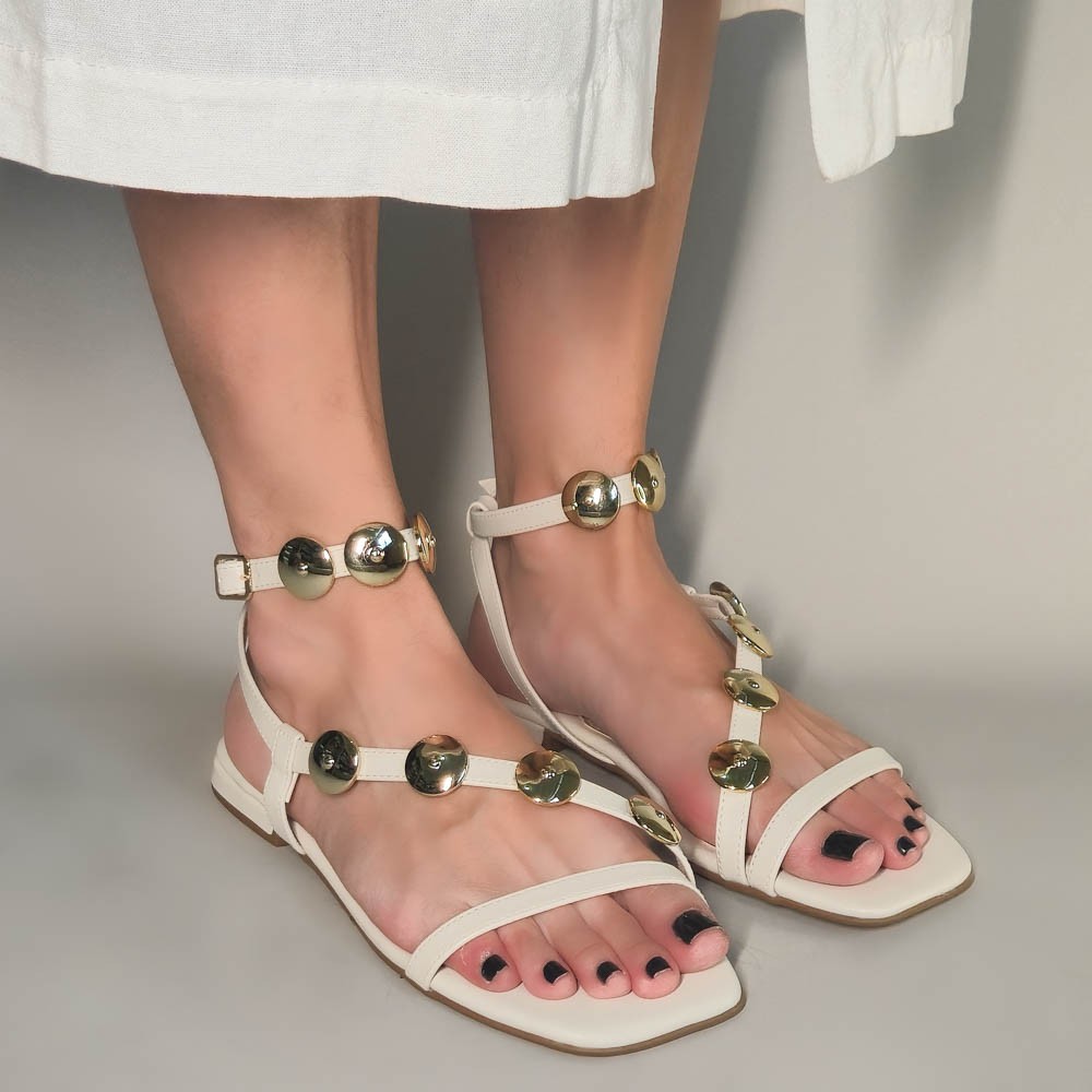 SANDÁLIA OFFLINE ESFERAS OFF WHITE FEMININA