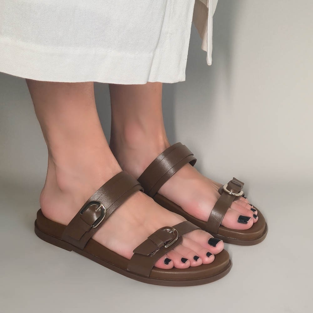 SANDÁLIA SANTA FLOR BIRKEN DUAS FIVELAS MARROM FEMININA