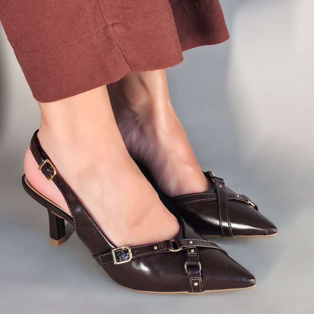 SCARPIN OFFLINE SLINGBACK CAFÉ FEMININO