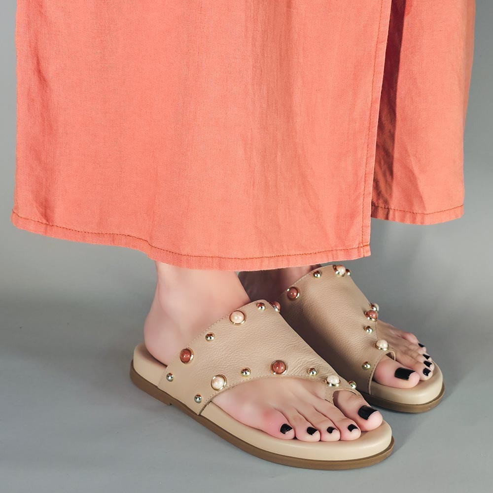SANDÁLIA SANTA FLOR BIRKEN PEDRAS NUDE FEMININA
