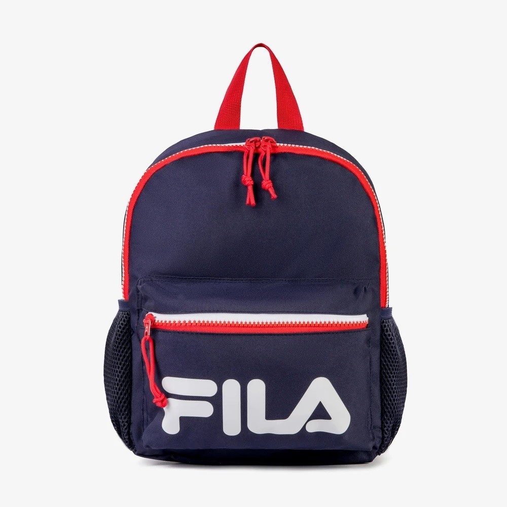 MOCHILA FILA MINI COLORS LETTER AZUL MARINHO COM VERMELHO