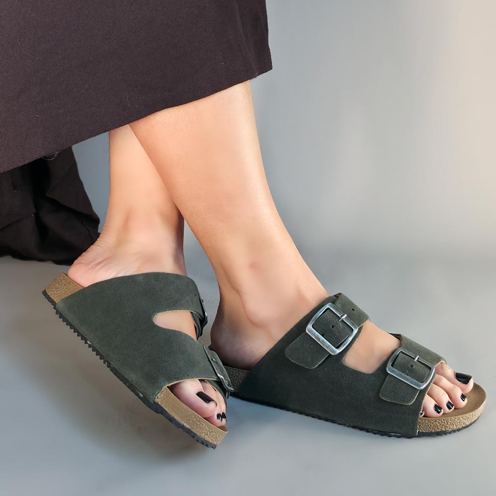SANDÁLIA BIRKEN DECKBE BÁSICA VERDE MILITAR FEMININA